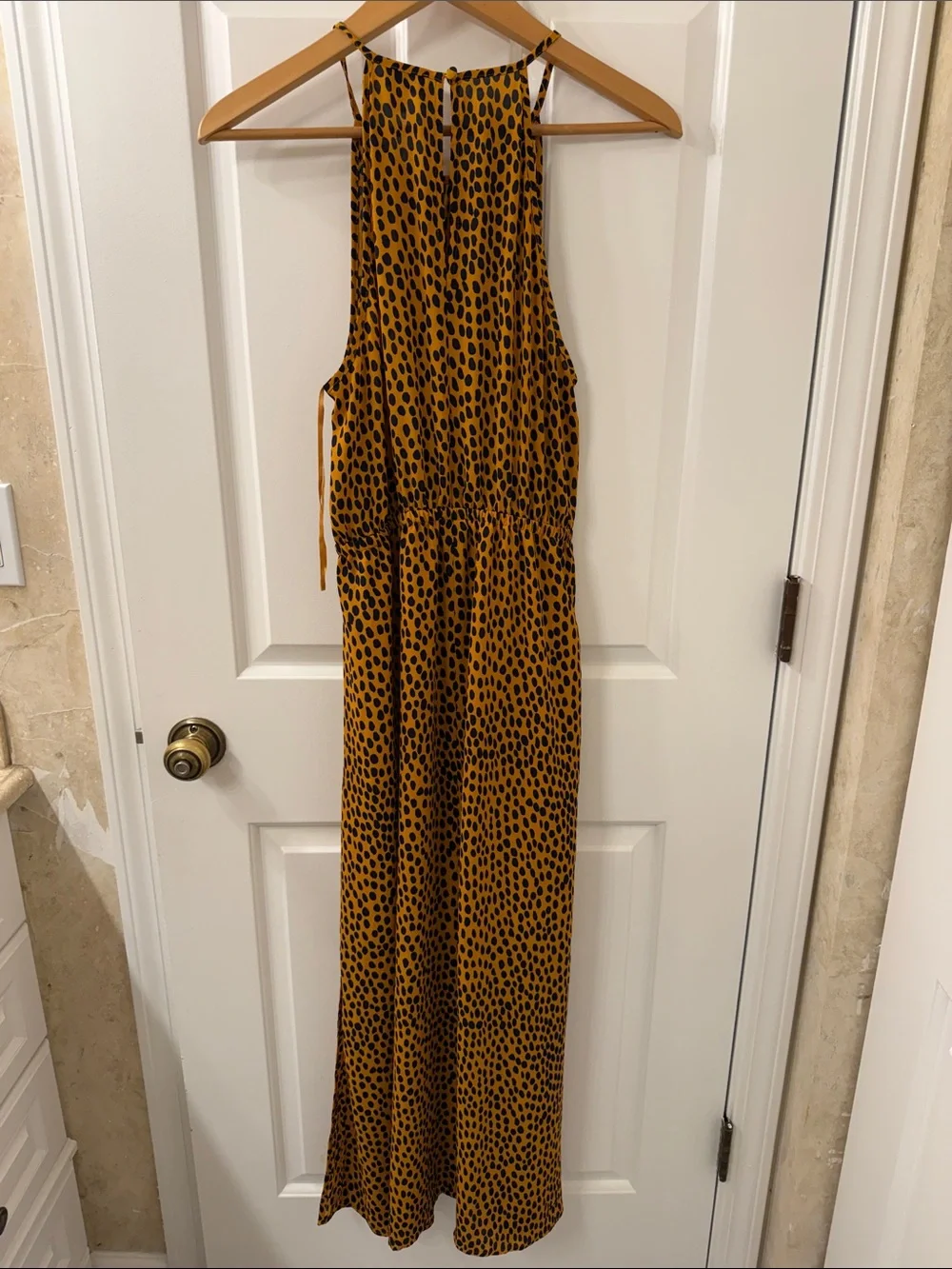 J.Crew Mustard Yellow and Black Spotted Halter Dress